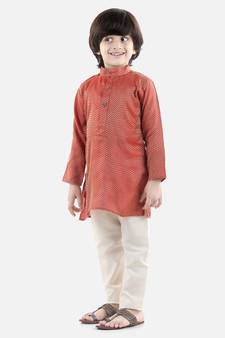 Red Silk  stitched printed   kurta &   pyjama