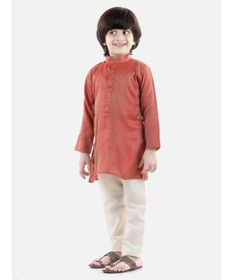 Red Silk  stitched printed   kurta &   pyjama 1