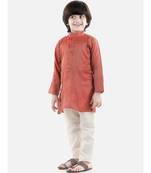 Red Silk  stitched printed   kurta &   pyjama