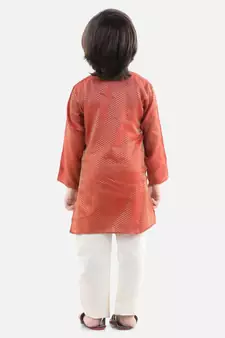 Red Silk  stitched printed   kurta &   pyjama