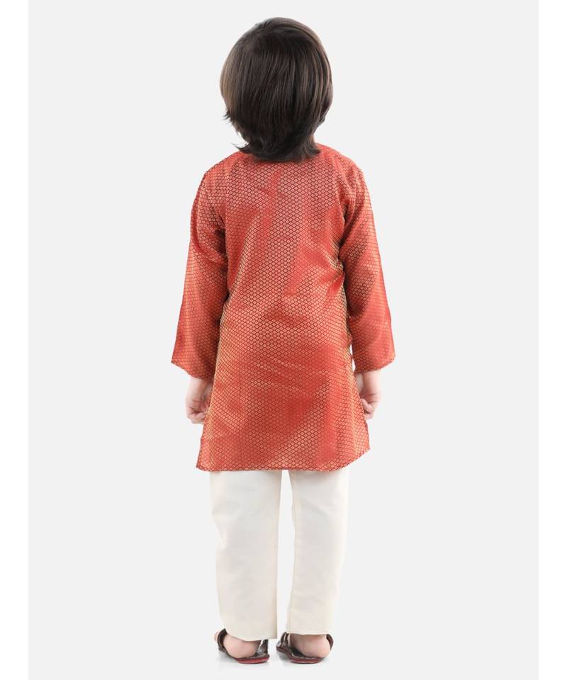 Red Silk  stitched printed   kurta &   pyjama