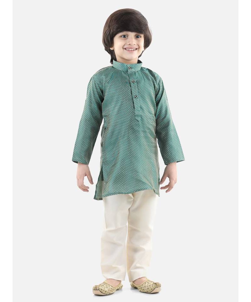 Green Silk  stitched printed   kurta &   pyjama