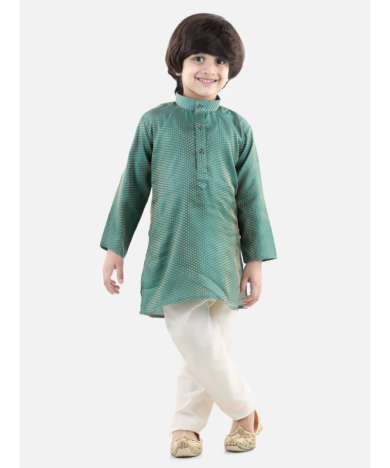 Green Silk  stitched printed   kurta &   pyjama