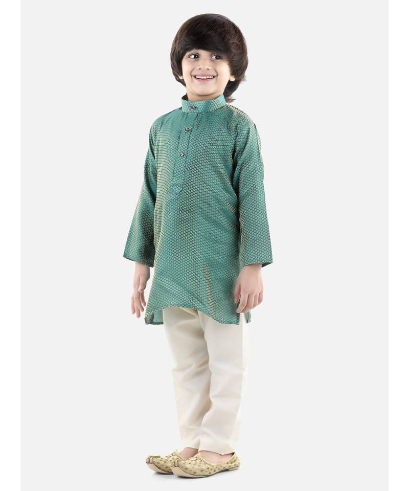 Green Silk  stitched printed   kurta &   pyjama