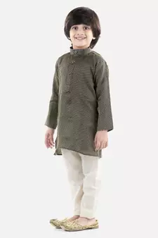 Black Silk  stitched printed   kurta &   pyjama