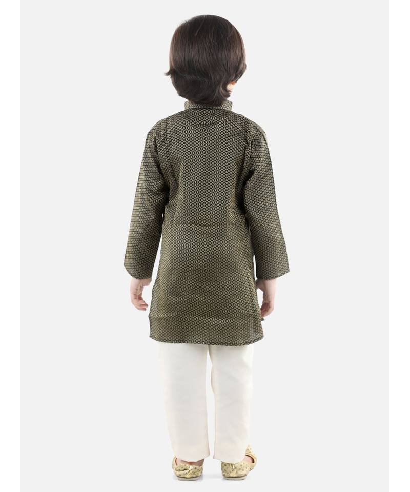 Black Silk  stitched printed   kurta &   pyjama