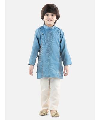 Blue Silk  stitched printed   kurta &   pyjama 3