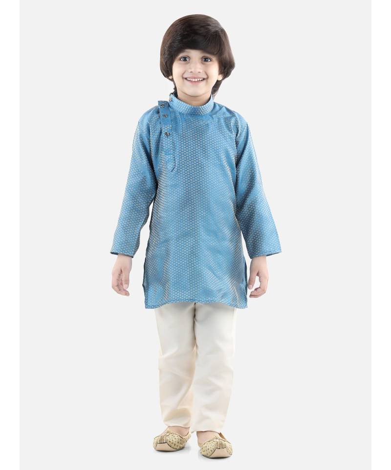 Blue Silk  stitched printed   kurta &   pyjama