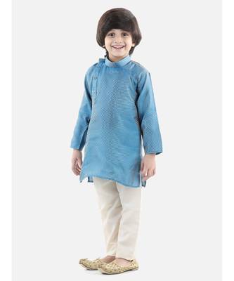 Blue Silk  stitched printed   kurta &   pyjama 1