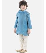 Blue Silk  stitched printed   kurta &   pyjama