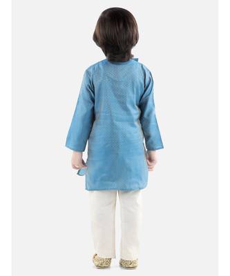 Blue Silk  stitched printed   kurta &   pyjama 4