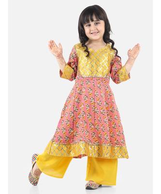 Pink Cotton stitched printed  anarkali 1