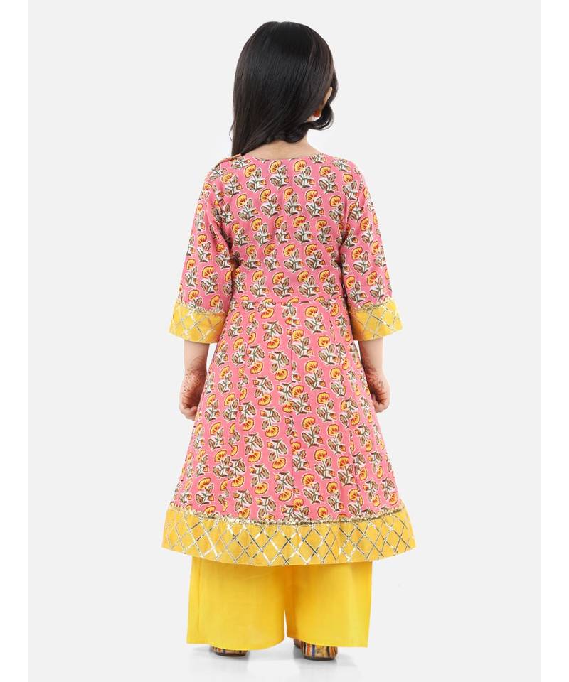 Pink Cotton stitched printed  anarkali