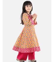 Yellow Cotton stitched printed anarkali