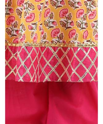Yellow Cotton stitched printed anarkali 3