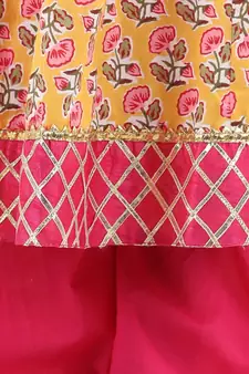 Yellow Cotton stitched printed anarkali