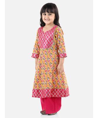 Yellow Cotton stitched printed anarkali 5
