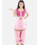 Pink Silk  stitched printed   GIRS suit with jacket