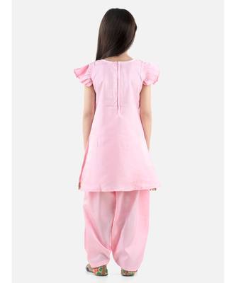 Pink Silk  stitched printed   GIRS suit with jacket 2