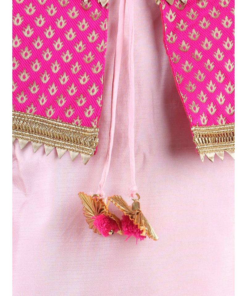 Pink Silk  stitched printed   GIRS suit with jacket