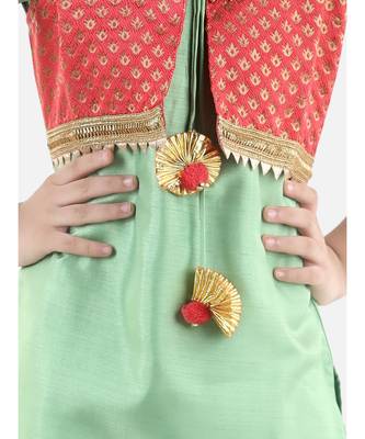 Green Silk  stitched printed   GIRS suit with jacket 2