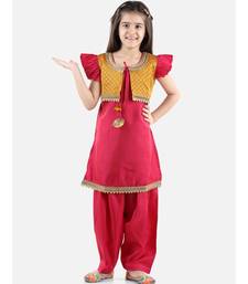 Pink Silk  stitched printed   GIRS suit with jacket