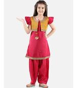 Pink Silk  stitched printed   GIRS suit with jacket