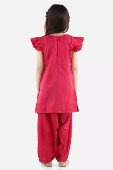 Pink Silk  stitched printed   GIRS suit with jacket