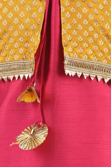 Pink Silk  stitched printed   GIRS suit with jacket