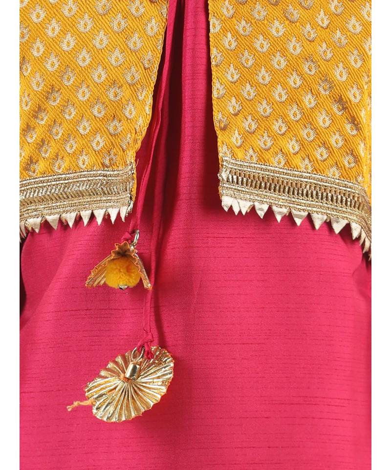 Pink Silk  stitched printed   GIRS suit with jacket