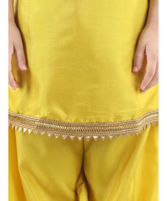 Yellow Silk  stitched printed   GIRS suit with jacket 3