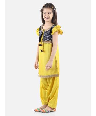 Yellow Silk  stitched printed   GIRS suit with jacket 4