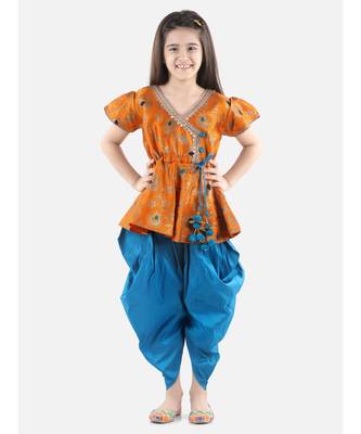 Orange Jacquard stitched printed   peplum &   dhoti 1
