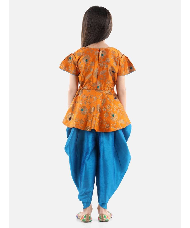 Orange Jacquard stitched printed   peplum &   dhoti