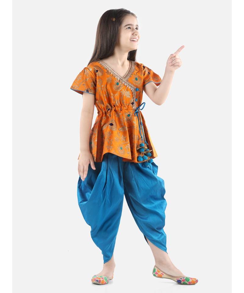 Orange Jacquard stitched printed   peplum &   dhoti