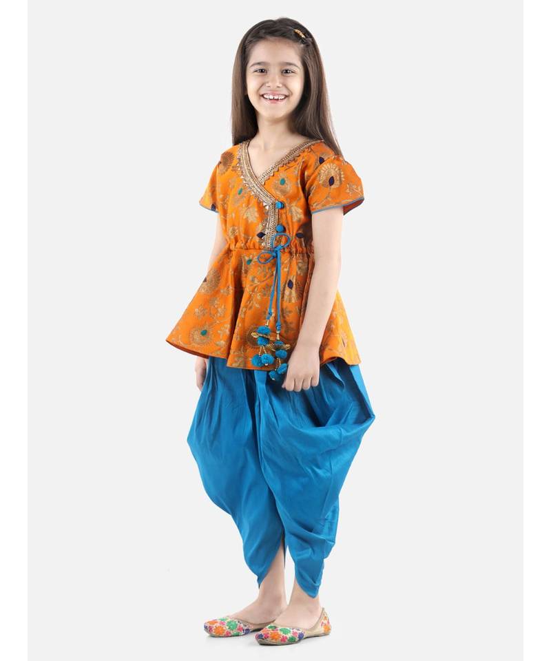 Orange Jacquard stitched printed   peplum &   dhoti