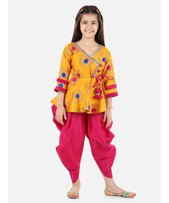 Yellow Jacquard stitched printed   peplum &   dhoti 1
