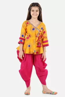 Yellow Jacquard stitched printed   peplum &   dhoti