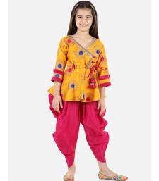Yellow Jacquard stitched printed   peplum &   dhoti