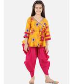 Yellow Jacquard stitched printed   peplum &   dhoti