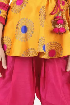 Yellow Jacquard stitched printed   peplum &   dhoti