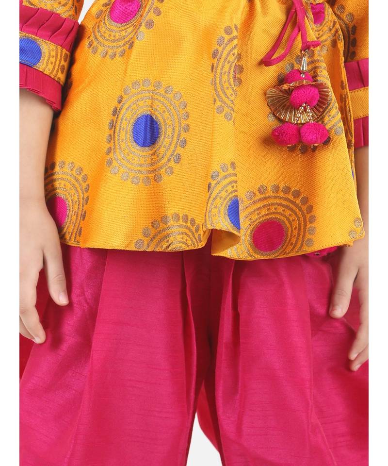 Yellow Jacquard stitched printed   peplum &   dhoti