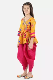 Yellow Jacquard stitched printed   peplum &   dhoti