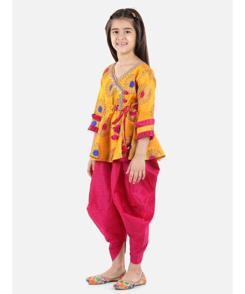 Yellow Jacquard stitched printed   peplum &   dhoti