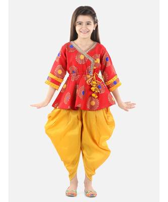 Red Jacquard stitched printed   peplum &   dhoti 1