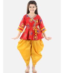 Red Jacquard stitched printed   peplum &   dhoti