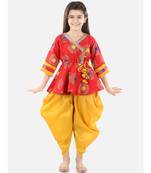 Red Jacquard stitched printed   peplum &   dhoti