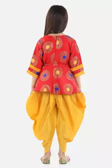 Red Jacquard stitched printed   peplum &   dhoti