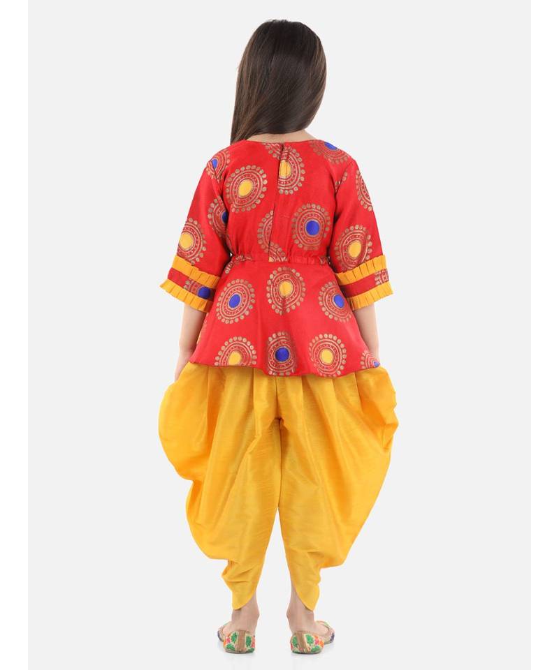 Red Jacquard stitched printed   peplum &   dhoti