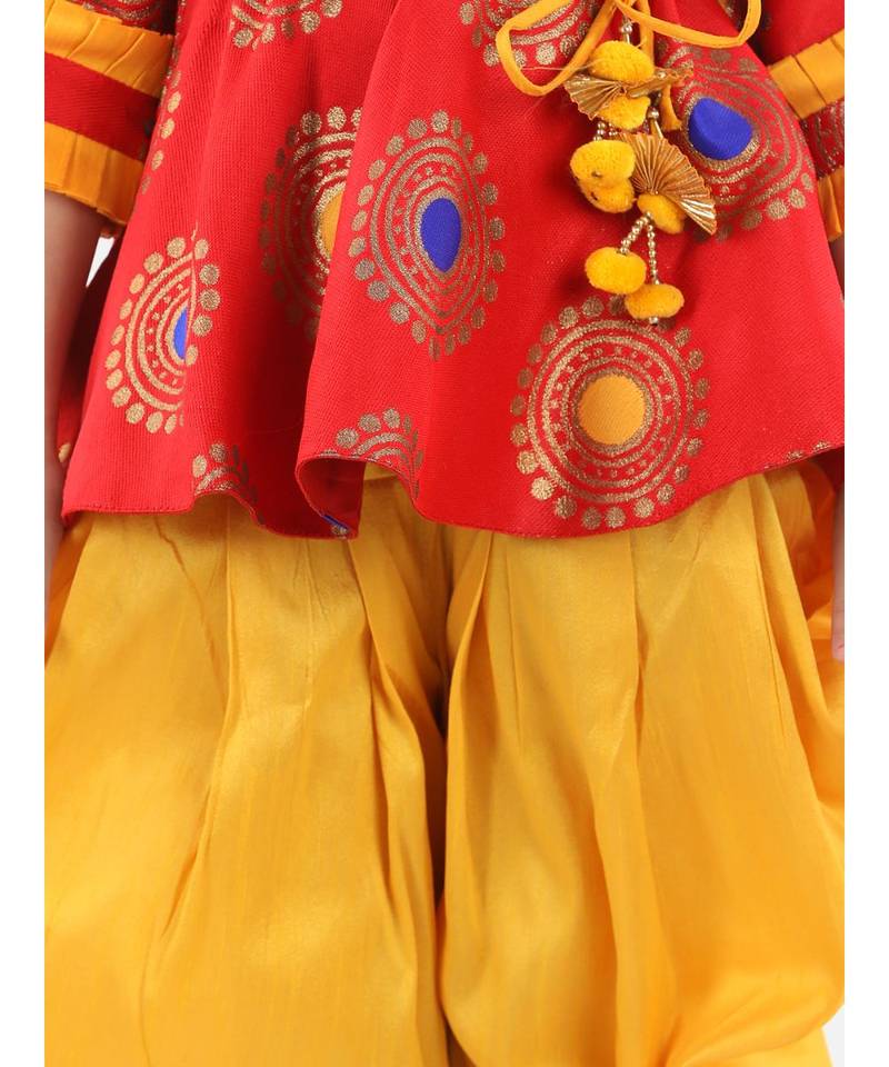 Red Jacquard stitched printed   peplum &   dhoti